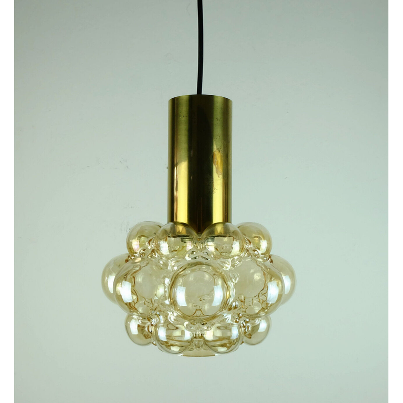 Mid century bubble amber glass pendant lamp by Helena Tynell for Glashuette Limburg, 1960s