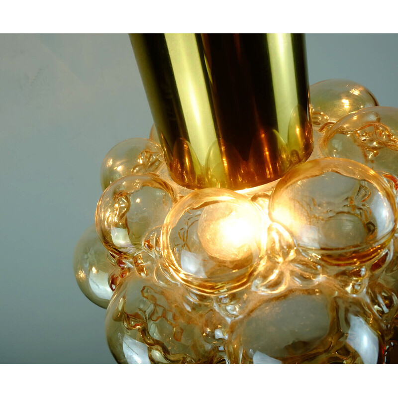 Mid century bubble amber glass pendant lamp by Helena Tynell for Glashuette Limburg, 1960s