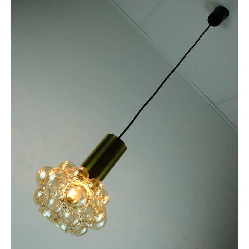 Mid century bubble amber glas hanglamp van Helena Tynell voor Glashuette Limburg, 1960