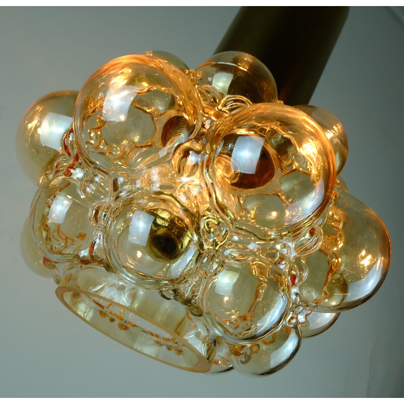 Lámpara colgante de cristal ámbar burbuja de mediados de siglo, Helena Tynell para Glashuette Limburg, 1960