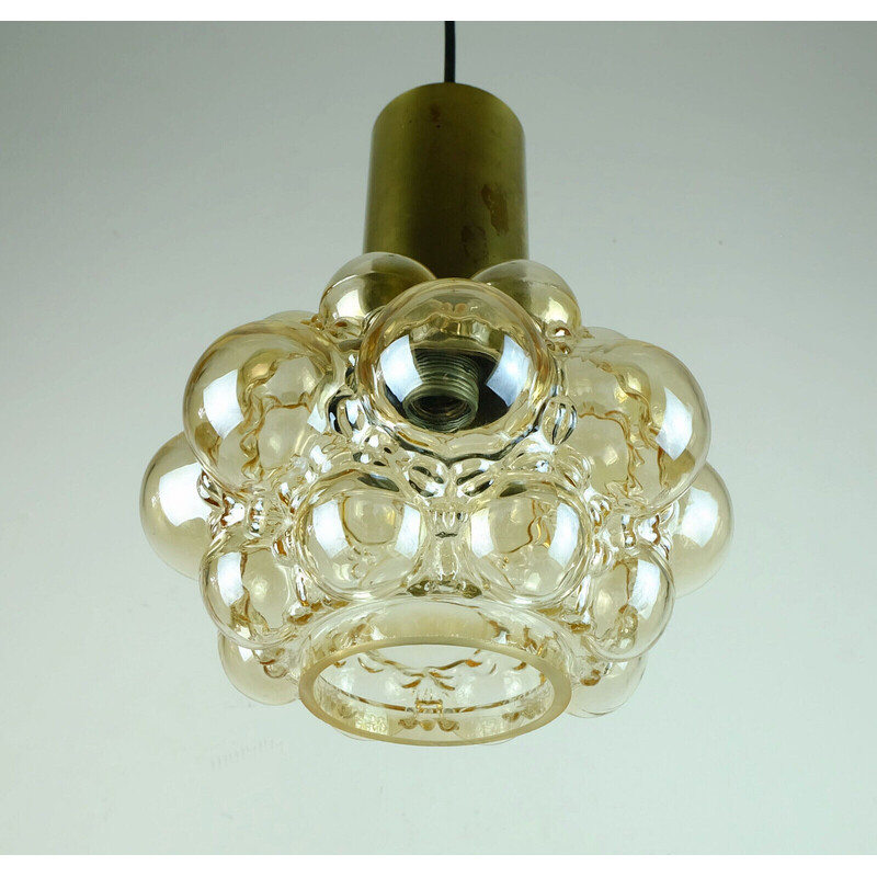 Mid century bubble amber glass pendant lamp by Helena Tynell for Glashuette Limburg, 1960s