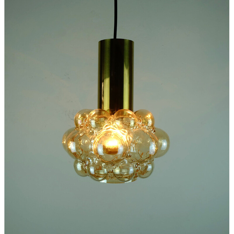 Mid century bubble amber glass pendant lamp by Helena Tynell for Glashuette Limburg, 1960s