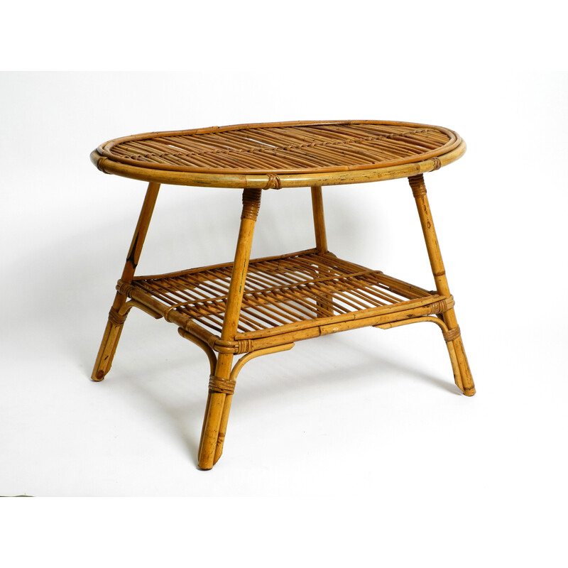 Table d'appoint ovale italienne vintage en bois de bambou