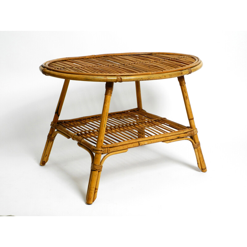 Vintage oval Italian side table in bamboo wood