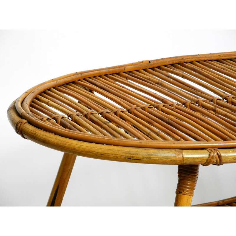 Table d'appoint ovale italienne vintage en bois de bambou