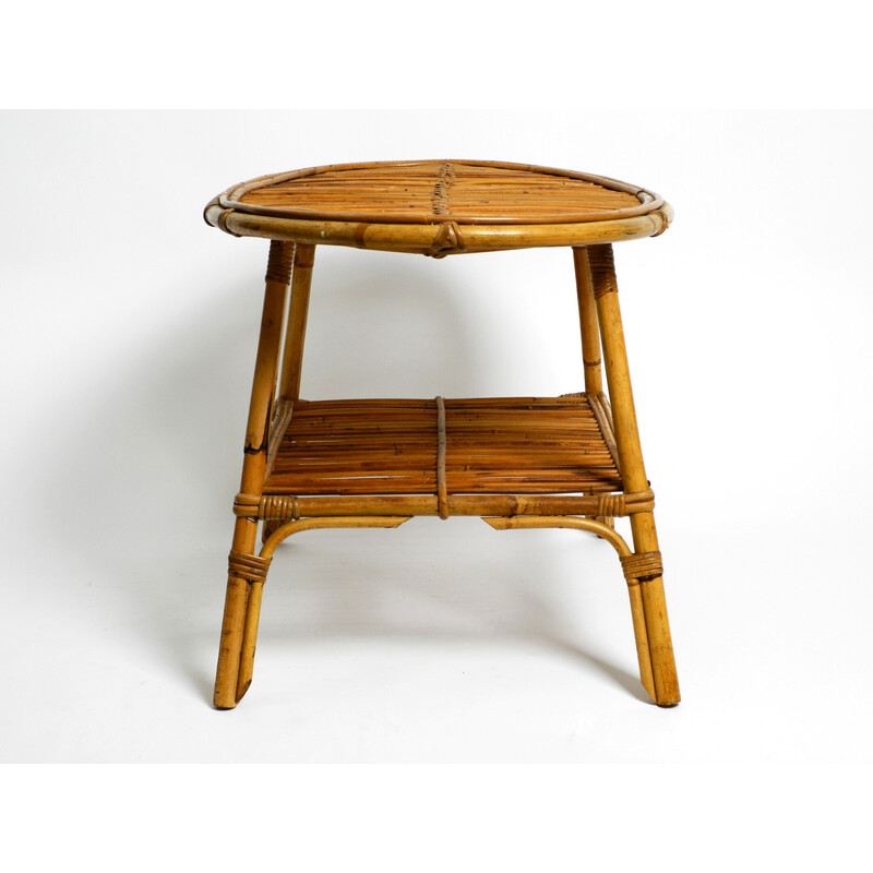 Vintage oval Italian side table in bamboo wood