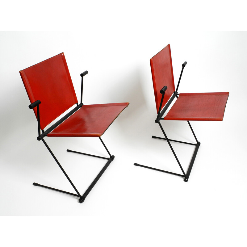 Pair of vintage cantilever leather chairs model Ballerina by Herbert Ohl for Matteo Grassi