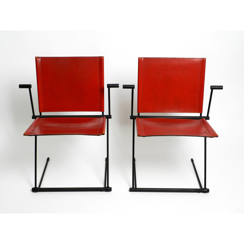 Pair of vintage cantilever leather chairs model Ballerina by Herbert Ohl for Matteo Grassi