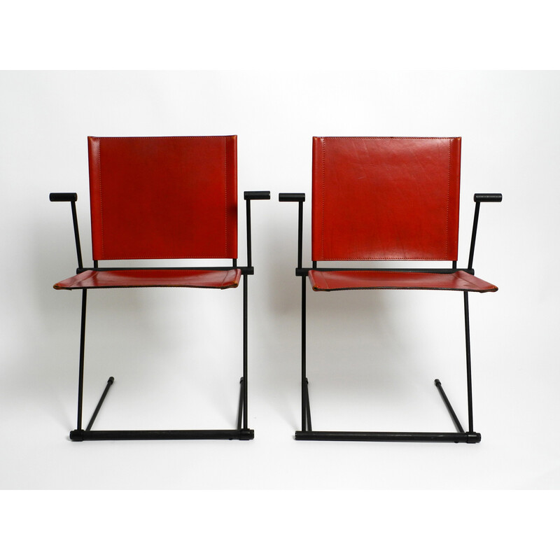 Pair of vintage cantilever leather chairs model Ballerina by Herbert Ohl for Matteo Grassi