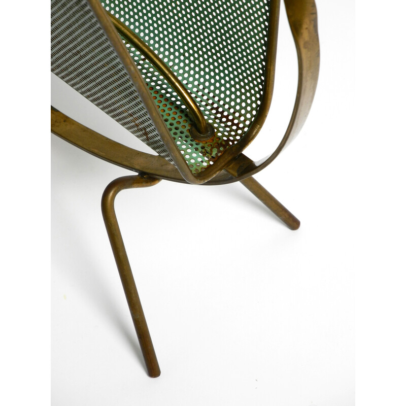 Italian mid century magazine rack in brass and perforated sheet metal