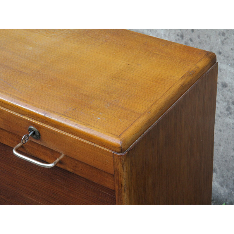 Filing cabinet with two curtains in oak - 1960s