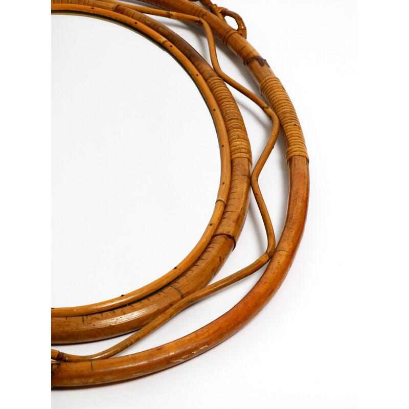 Vintage Italian oval bamboo wall mirror with loop, 1960s