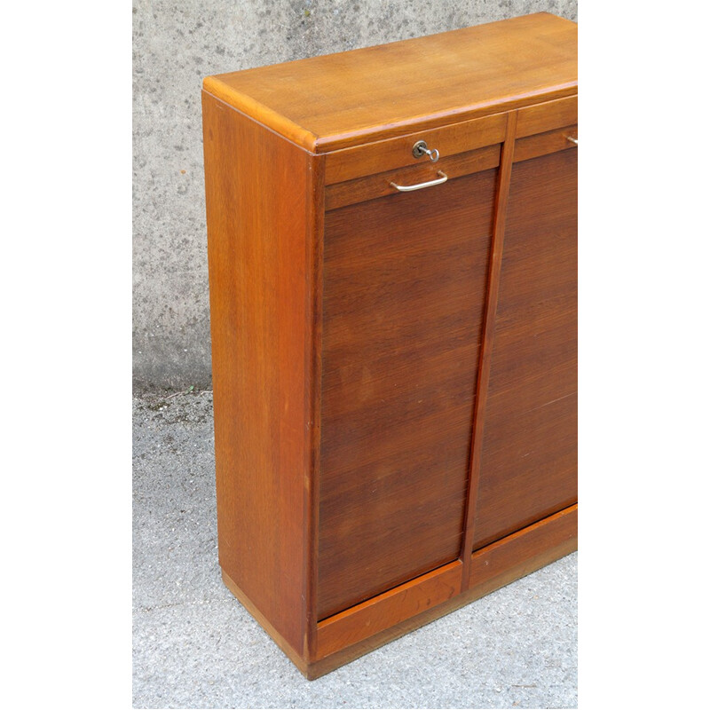 Filing cabinet with two curtains in oak - 1960s