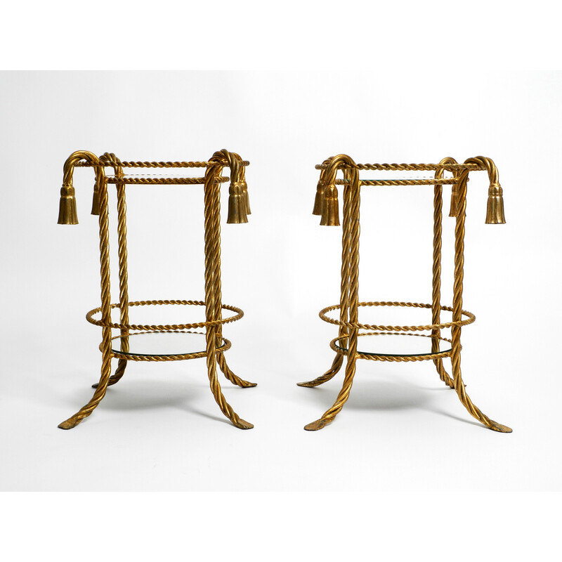 Pareja de mesas auxiliares italianas de hierro dorado de mediados de siglo de Li Puma Firenze