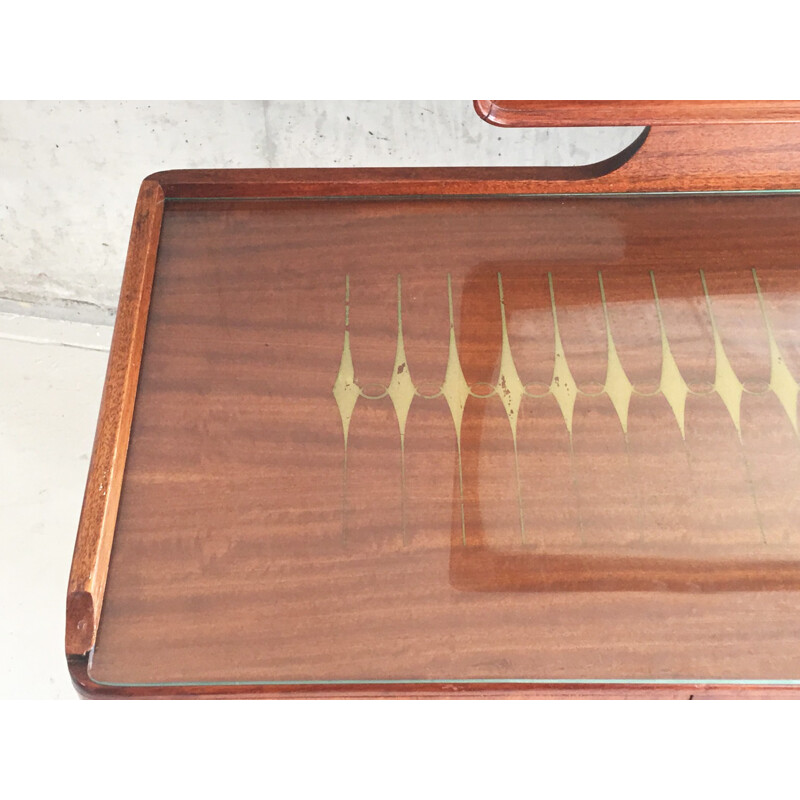 French vintage rosewood dressing table with brass detailing - 1960s