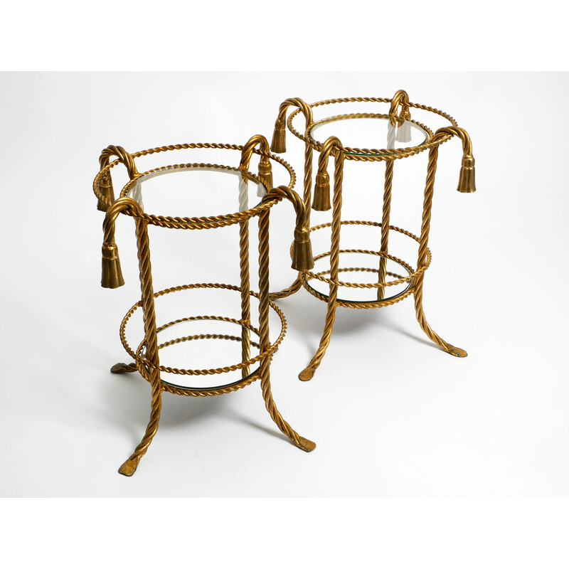 Paire de tables d'appoint italiennes vintage en fer doré par Li Puma Firenze