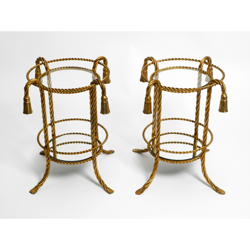 Pareja de mesas auxiliares italianas de hierro dorado de mediados de siglo de Li Puma Firenze