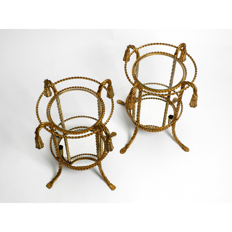 Pair of mid century Italian gilt iron side tables by Li Puma Firenze