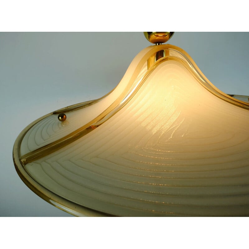 Vintage adjustable pendant lamp in acrylic and brass, 1970s