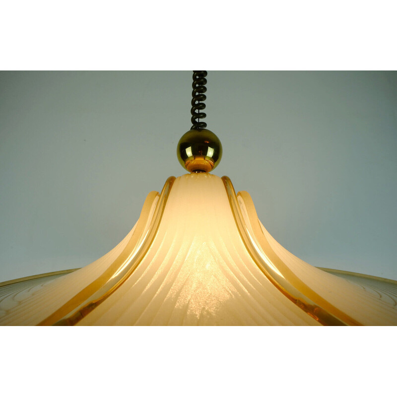 Vintage adjustable pendant lamp in acrylic and brass, 1970s