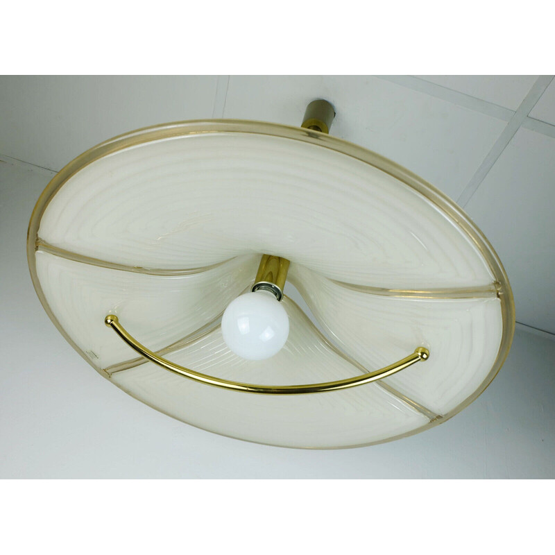 Vintage adjustable pendant lamp in acrylic and brass, 1970s