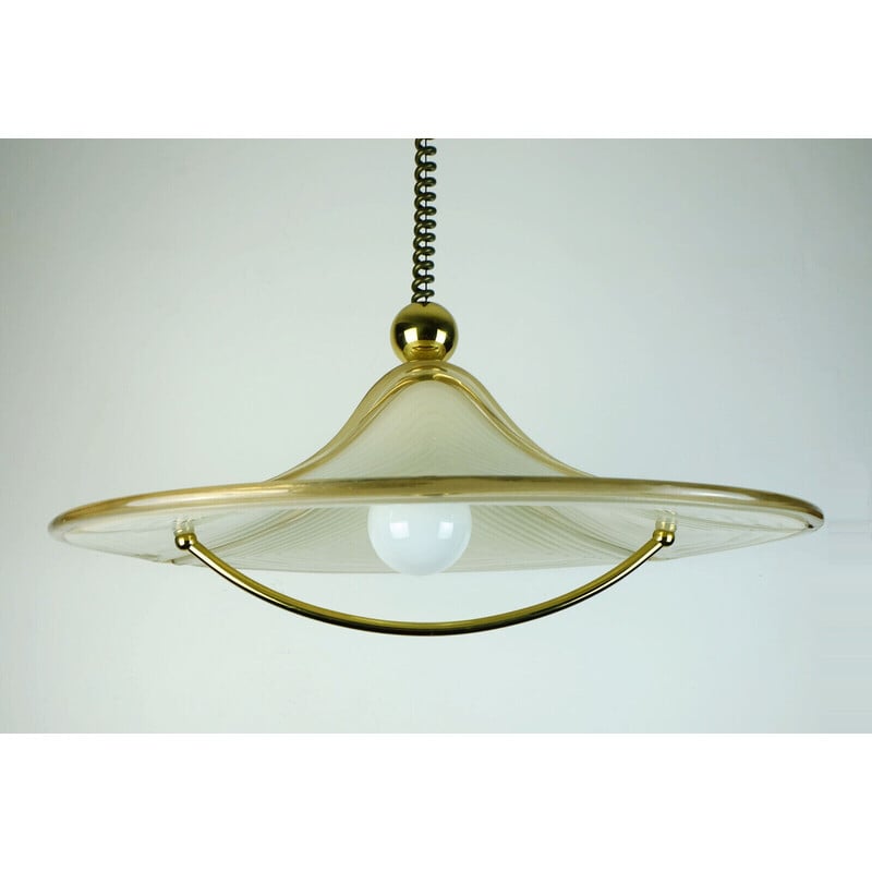 Vintage adjustable pendant lamp in acrylic and brass, 1970s