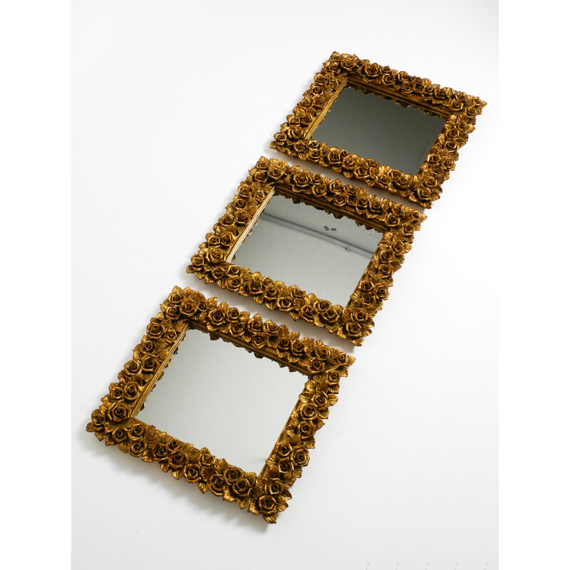 Set of 3 mid century wall mirrors with gilded frames, Italy