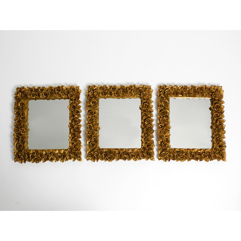 Set di 3 specchi da parete della metà del secolo con cornici dorate, Italia
