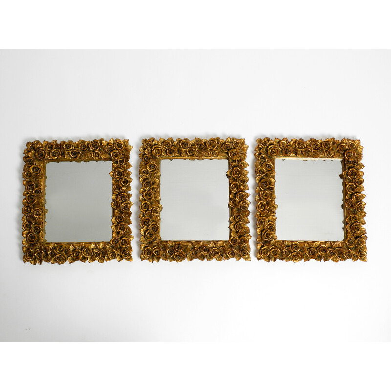 Set of 3 mid century wall mirrors with gilded frames, Italy