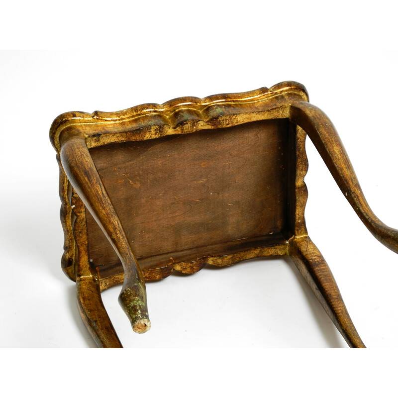 Vintage wooden side table with a gilded frame and hand-painted surface, 1900