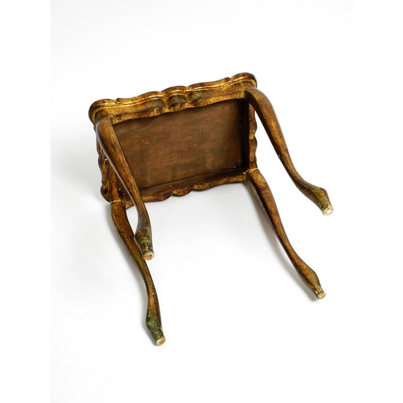 Vintage wooden side table with a gilded frame and hand-painted surface, 1900