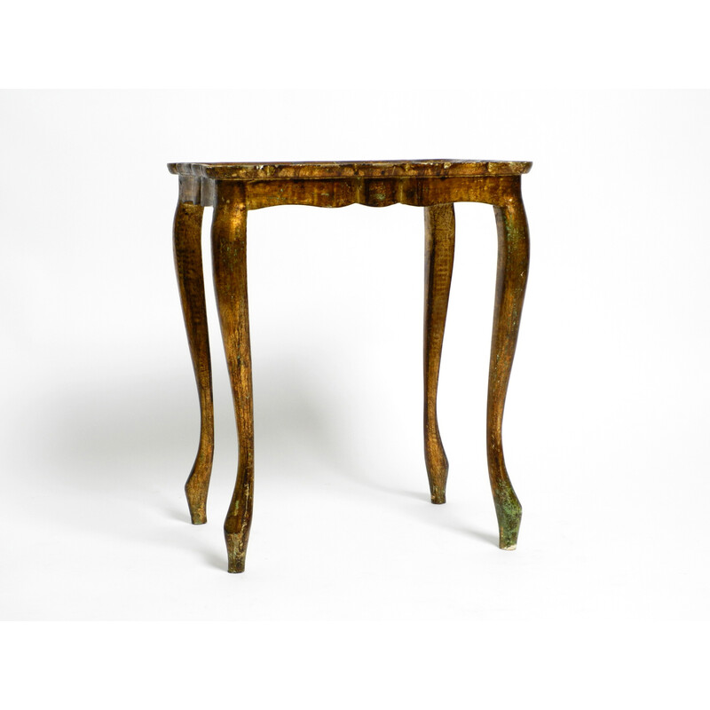 Vintage wooden side table with a gilded frame and hand-painted surface, 1900