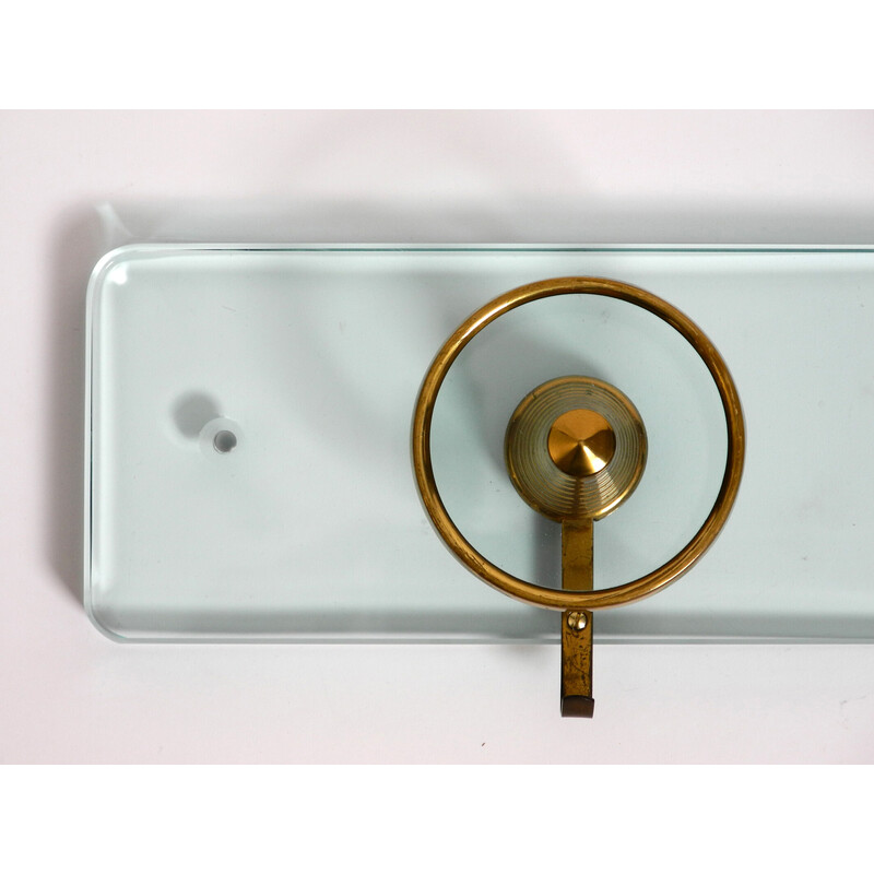 Mid century glass and brass wall coat rack by Fontana Arte, Italy 1950s