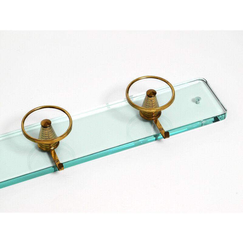 Mid century glass and brass wall coat rack by Fontana Arte, Italy 1950s