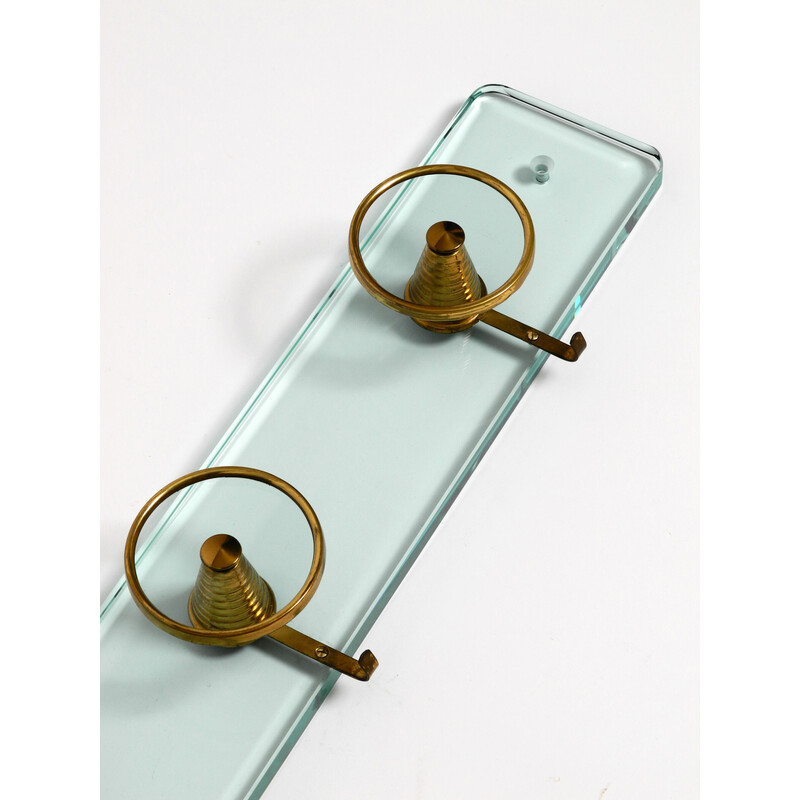 Mid century glass and brass wall coat rack by Fontana Arte, Italy 1950s