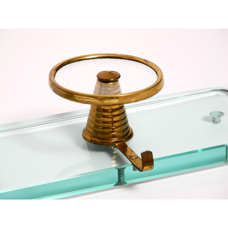 Mid century glass and brass wall coat rack by Fontana Arte, Italy 1950s