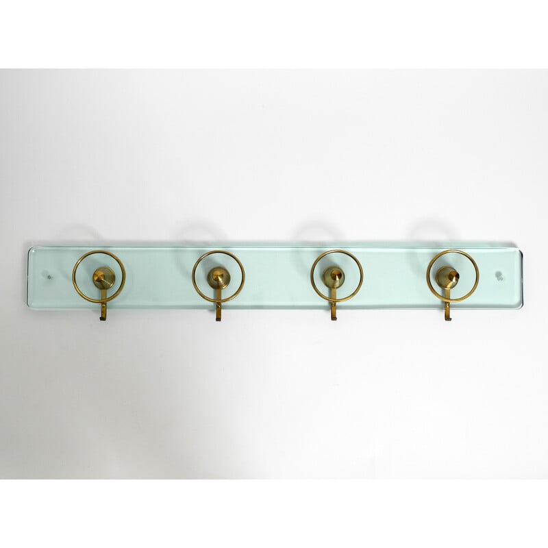 Mid century glass and brass wall coat rack by Fontana Arte, Italy 1950s