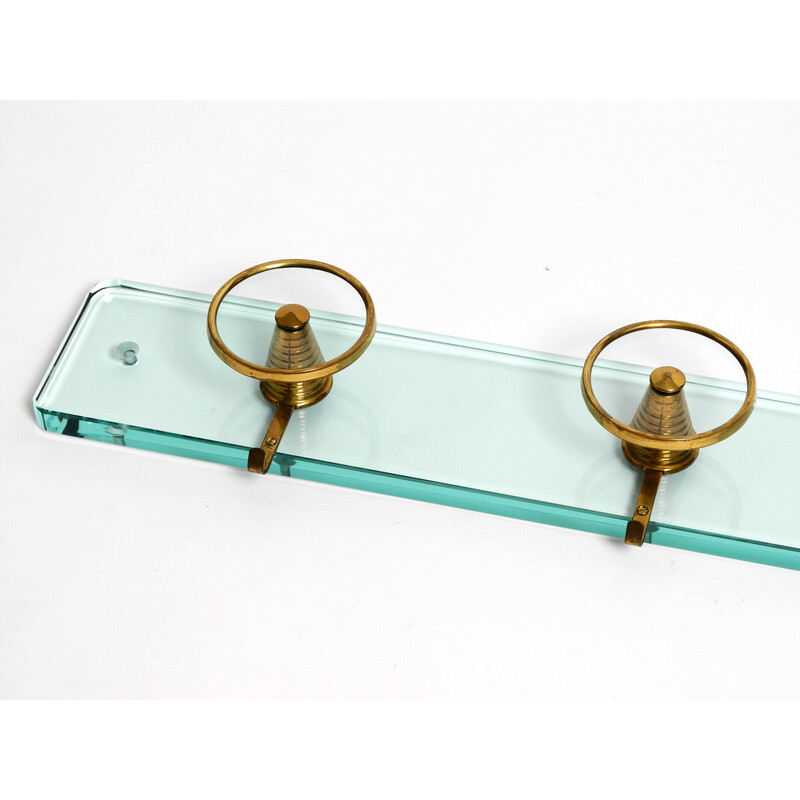 Mid century glass and brass wall coat rack by Fontana Arte, Italy 1950s