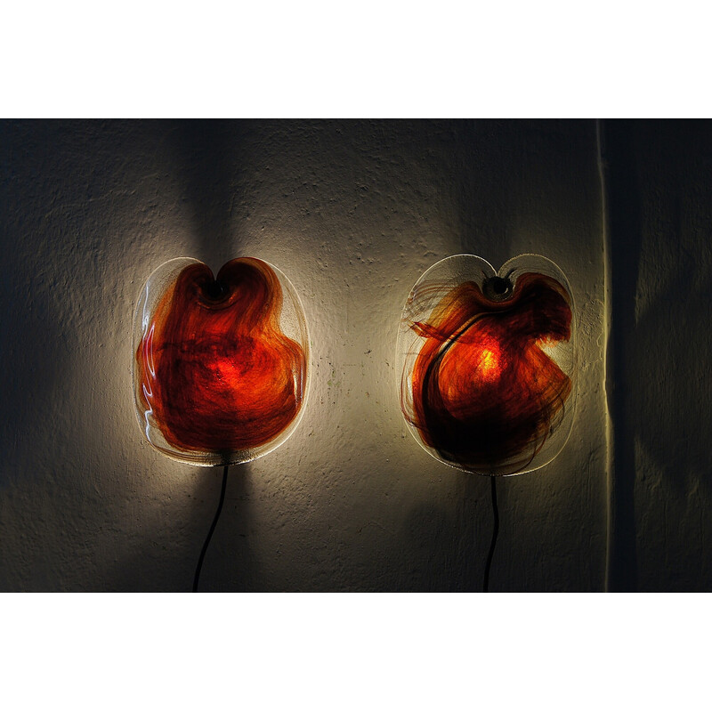 Paar Wandlampen aus Glas von Per Lutken für Holmegaard, Dänemark 1970er Jahre