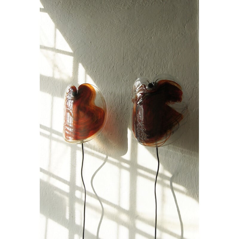 Pair of vintage glass wall lamps by Per Lutken for Holmegaard, Denmark 1970s