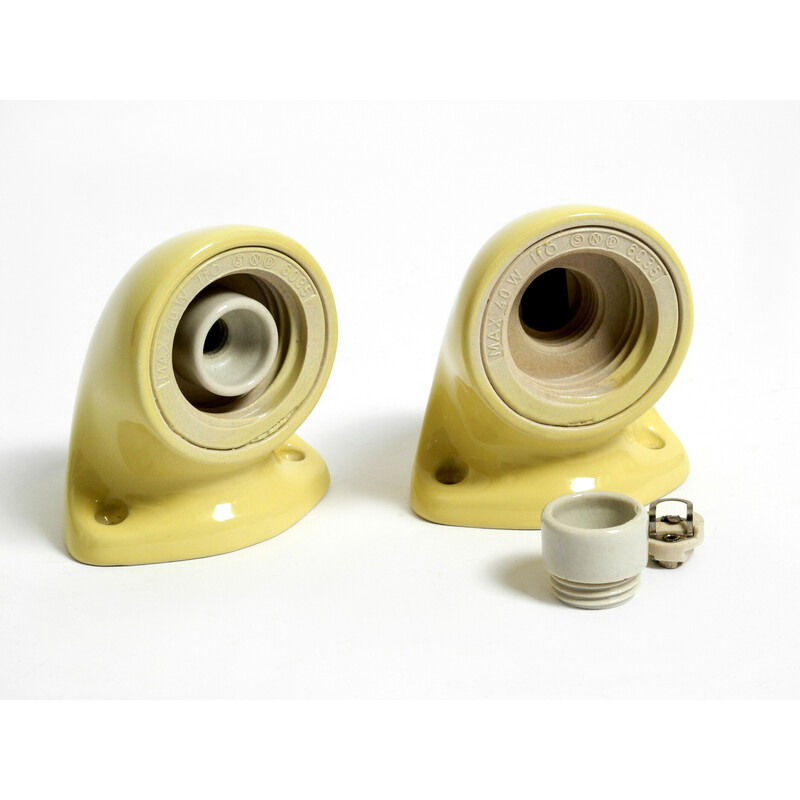 Pair of vintage glazed porcelain wall lamps by Sigvard Bernadotte for Ifö, Sweden 1960s