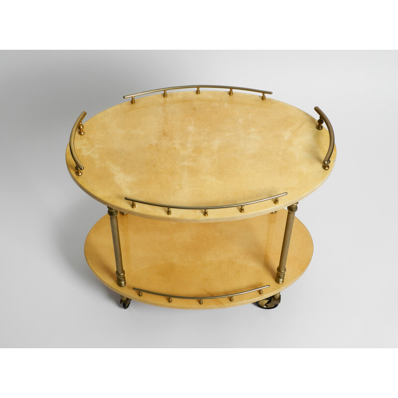 Vintage bar trolley in beige goatskin by Aldo Tura, Italy 1960s