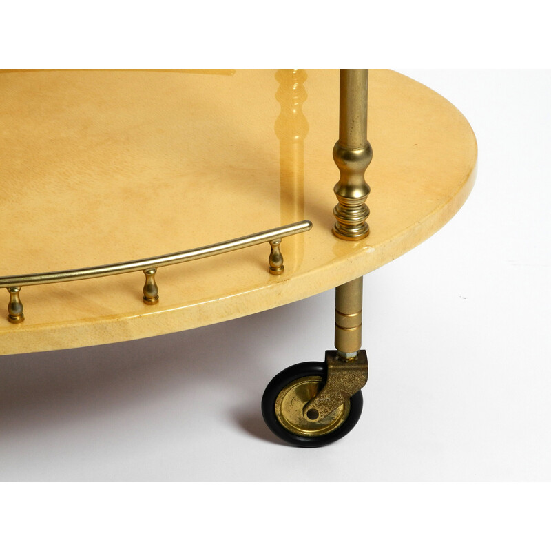 Vintage bar trolley in beige goatskin by Aldo Tura, Italy 1960s