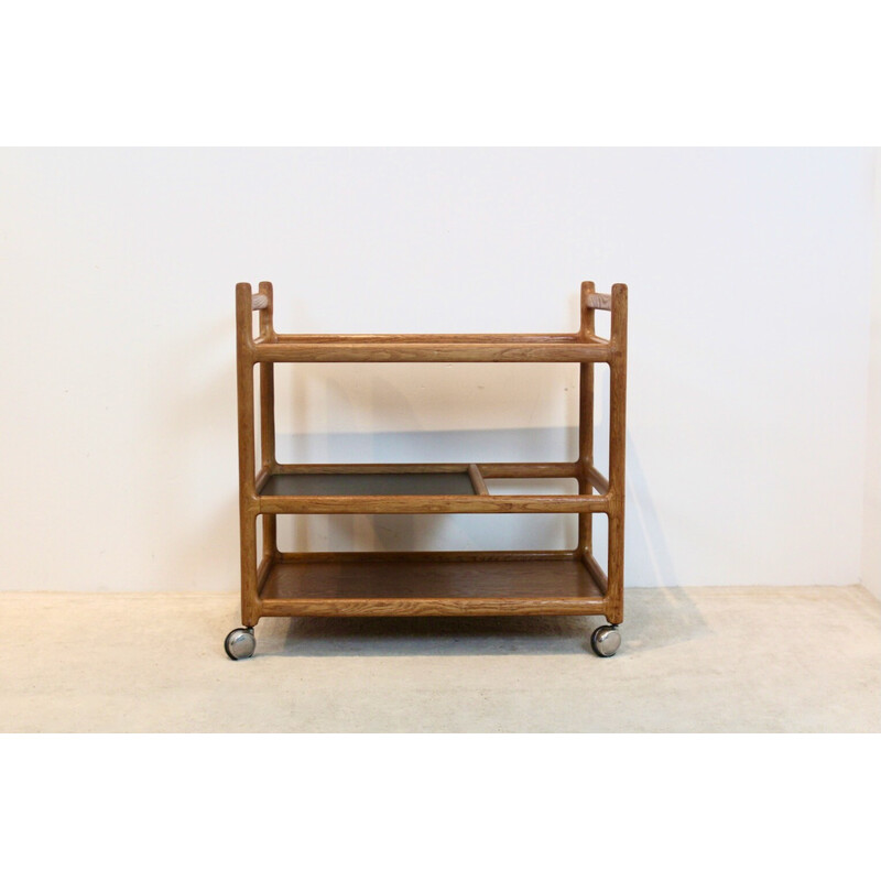 Carrito de bar vintage de madera de roble de Johannes Andersen para Cfc Silkeborg, Dinamarca