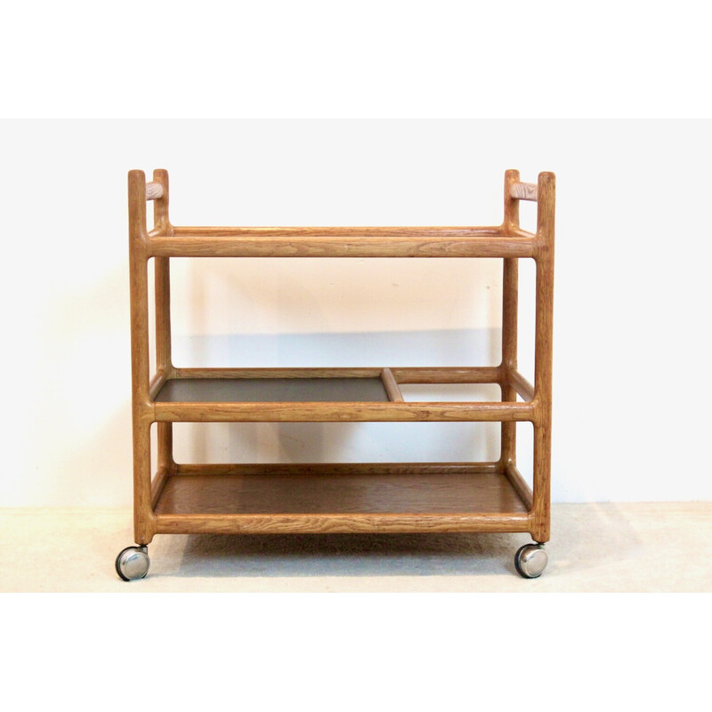 Carrito de bar vintage de madera de roble de Johannes Andersen para Cfc Silkeborg, Dinamarca