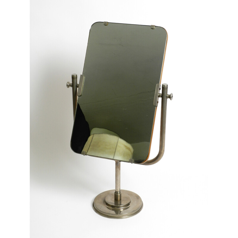 Miroir de table mobile vintage avec cadre en métal nickelé, 1930
