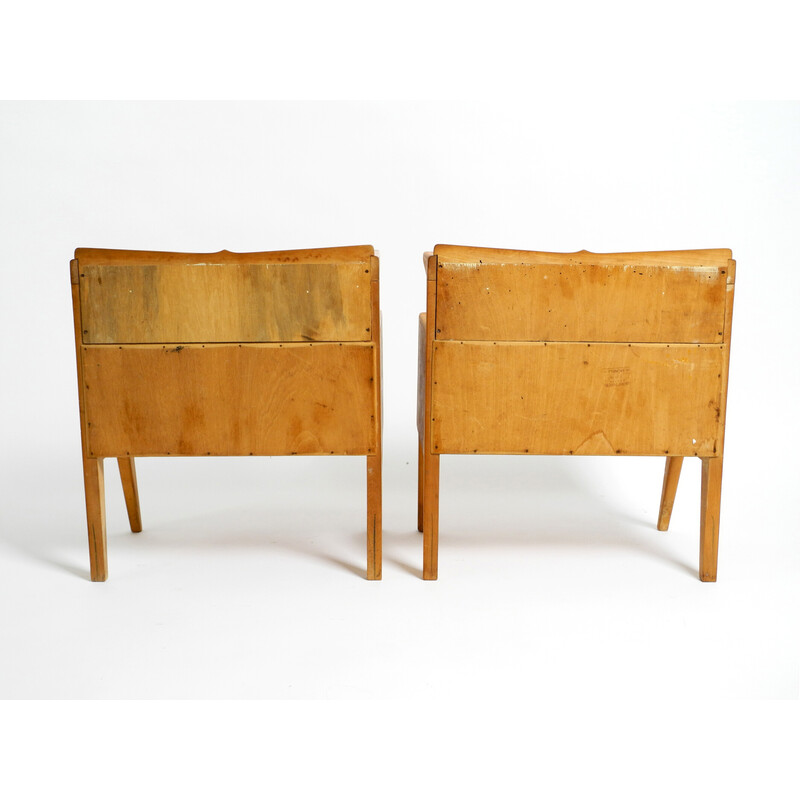 Pair of mid century Italian night stands in oakwood with teak veneer and glass one shelf