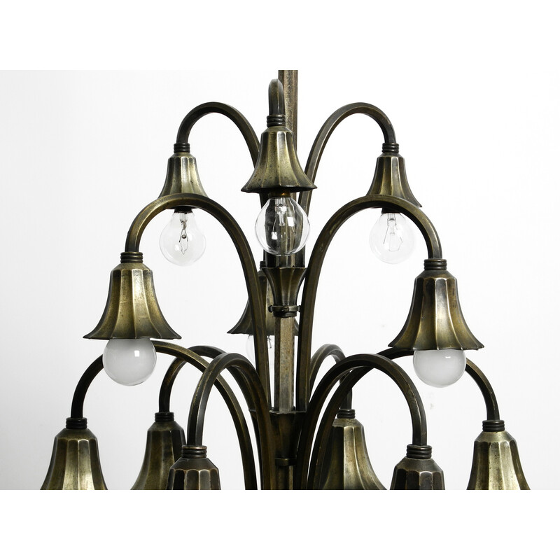 Italian vintage silver plated brass 9 socket chandelier, 1930s
