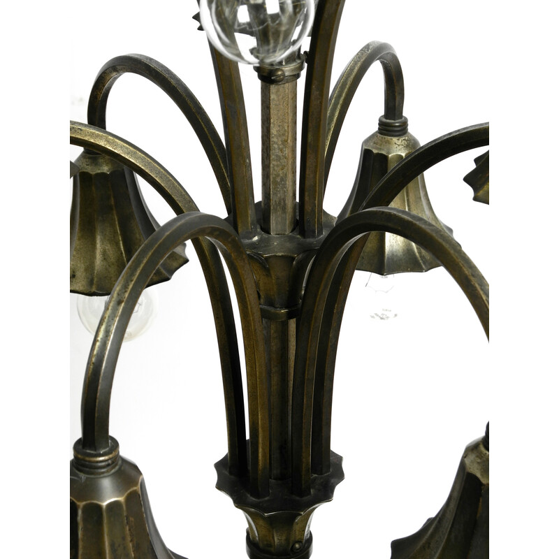 Italian vintage silver plated brass 9 socket chandelier, 1930s