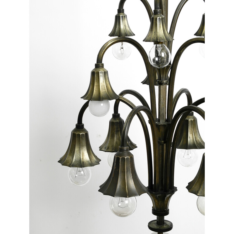 Italian vintage silver plated brass 9 socket chandelier, 1930s